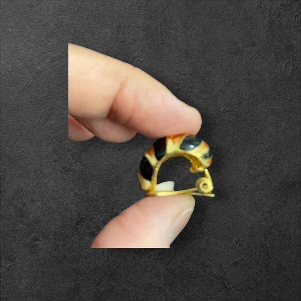 Kenneth Jay Lane Gold Tiger Stripe Half Hoop Enamel Clip Earrings